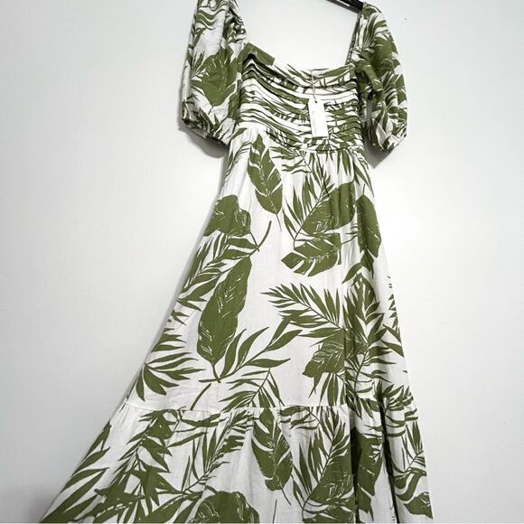 Anthropologie Green Leaf Print Maxi Dress - Picture 6 of 12
